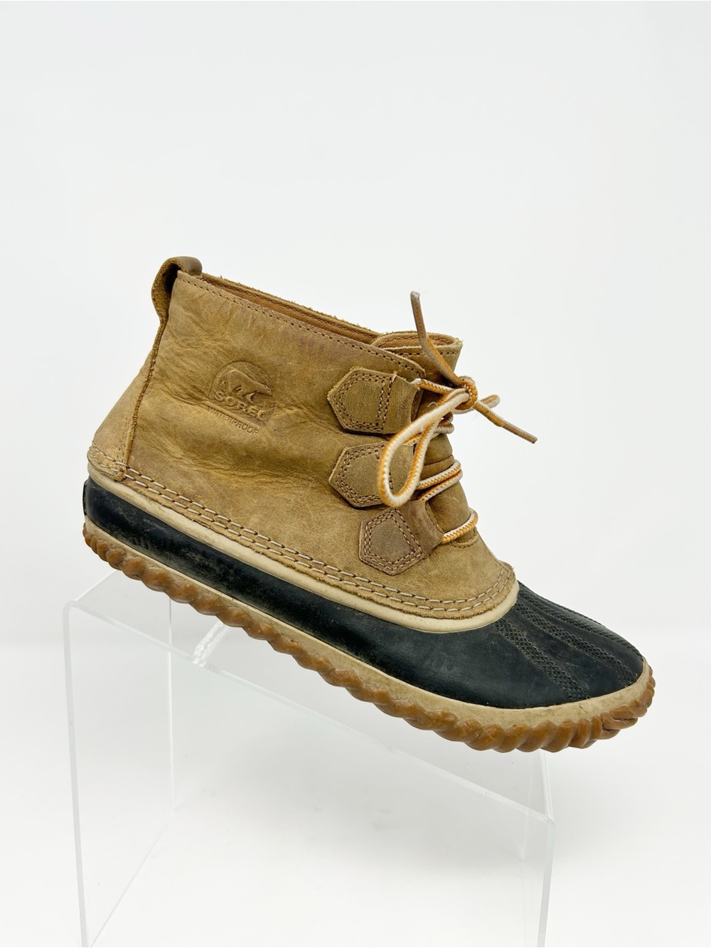 Sorel Out N About Duck Boots Womens Waterproof Tan/Black Lace-Up Ankle Size 9